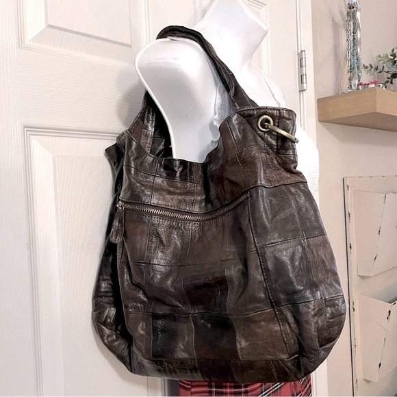 No Brand Tag Handbags - Unique Vintage Brown Leather Patchwork Two Handle Tote Bag Purse